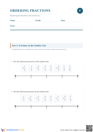 Printable Ordering Fractions on a Number Line Worksheet
