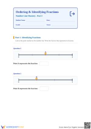 Ordering Fractions on a Number Line Printable Mastery Pack