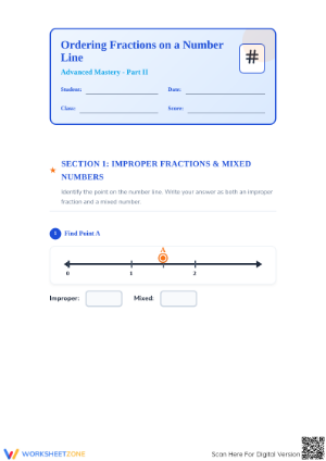 Printable Ordering Fractions on a Number Line Worksheet
