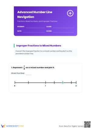 Printable Advanced Fractions on a Number Line | Grades 4-6
