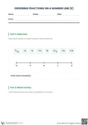 Essential Number Line Worksheet | Ordering Fractions