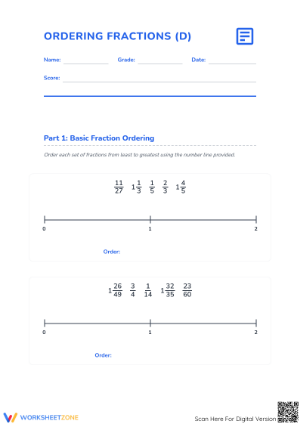 Ordering Fractions Worksheet | Grade 4 Math Printable