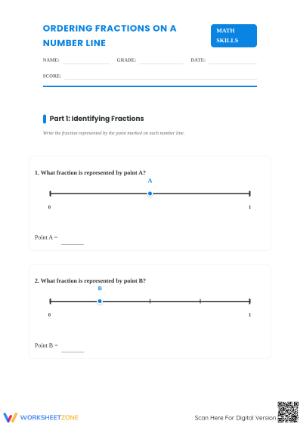 Essential Ordering Fractions on a Number Line Worksheet
