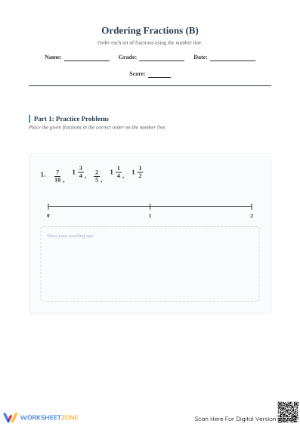 Essential Ordering Fractions on a Number Line Worksheet
