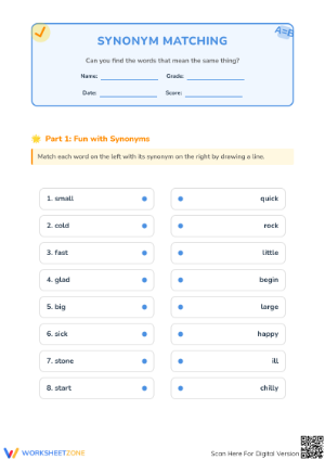 Printable Grade 1 Synonym Matching Worksheet: Essential Guide