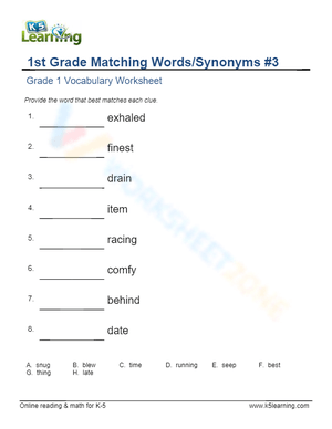 1st Grade Matching Words/Synonyms 3