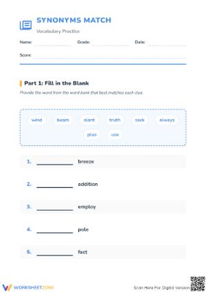 Printable Synonyms Worksheet | Grade 1 ELA Practice