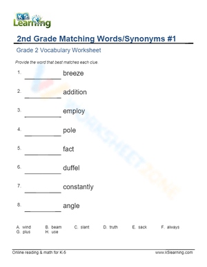 2nd Grade Matching Words/Synonyms 1