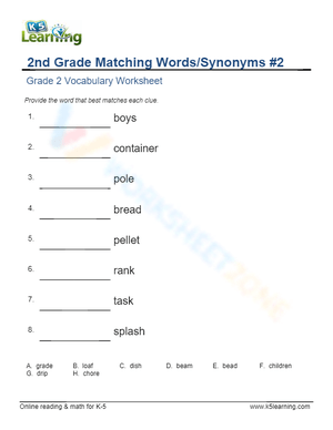 2nd Grade Matching Words/Synonyms 2