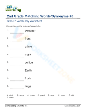 2nd Grade Matching Words/Synonyms 3