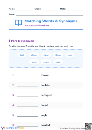Grade 1 Synonyms Matching — Printable No-Prep Worksheet