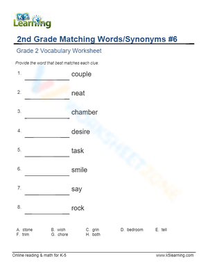 2nd Grade Matching Words/Synonyms 6
