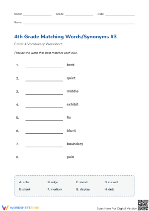 Grade 4 Synonym Matching — Printable No-Prep Worksheet