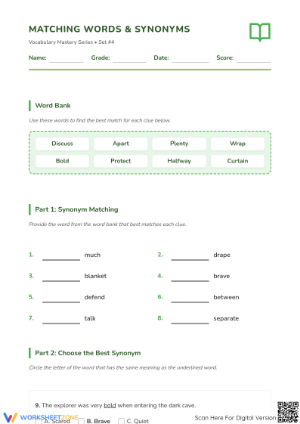 Synonyms Worksheet | 4th Grade ELA Printable