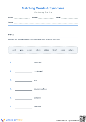 4th Grade Synonym Matching — Essential Vocabulary Practice