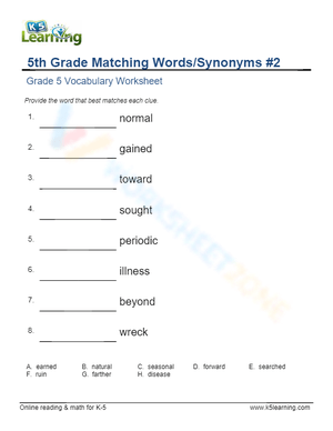 5th Grade Matching Words/Synonyms 2