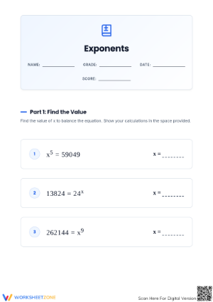 Grade 8 Exponents — Essential No-Prep Worksheet