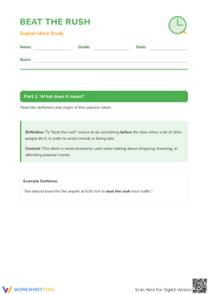 Beat the Rush Idiom Worksheet | Printable Grade 3-6 ELA