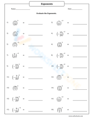 Evaluating Exponents With Fractions Worksheet