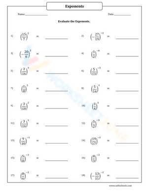 Evaluating Fractions With Exponents Practice