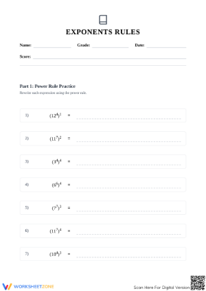 Printable Exponents Power Rule Practice | Grade 8 Math