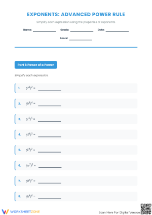 Essential Power Rule Exponents Worksheet | Grade 8 Math