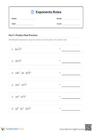 Printable Exponents Rules Practice | Grade 8 Math