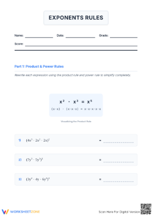 Printable Exponents Rules Worksheet | Grade 8 Math