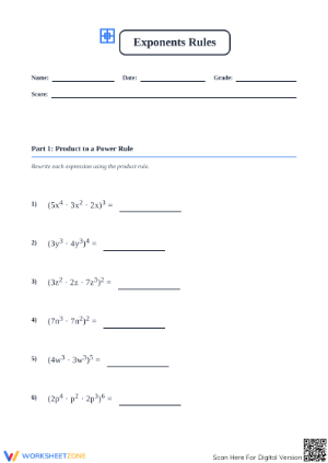 Printable Exponent Rules Worksheet | Grade 8 Math