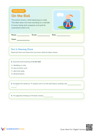 Printable On the Ball Idiom Worksheet | Grades 3-6 ELA