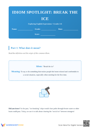 "Break the Ice" Idiom Worksheet | Essential Grade 4-6 ELA