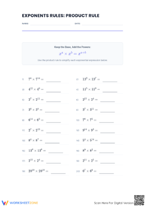 Essential Exponents Product Rule Worksheet | Grade 8 Math