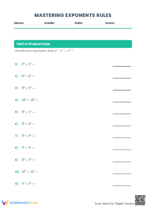 Exponents Rules Practice Worksheet | Essential Grade 8 Math