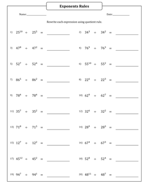 Mastering the Exponents Quotient Rule Worksheet