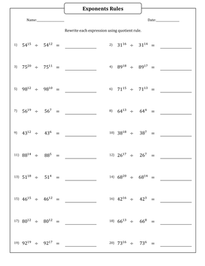 Applying The Quotient Rule Exponents Worksheet