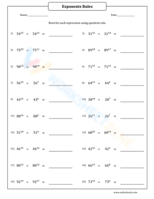 Applying The Quotient Rule Exponents Worksheet