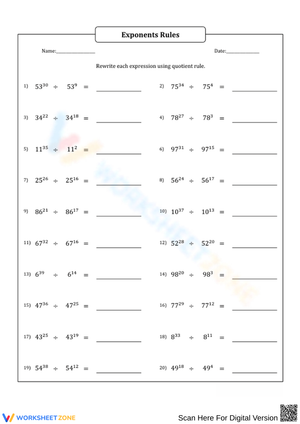 Exponent Quotient Rule Worksheet