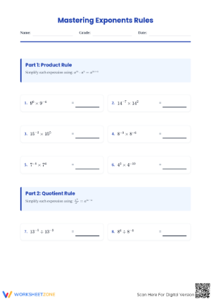 Mastering Exponents Rules Worksheet | Printable Grade 8 Math