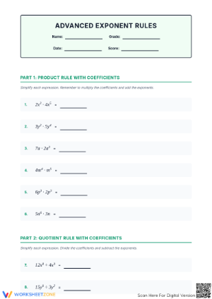 Essential Exponent Rules Practice Worksheet | Printable