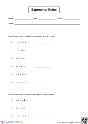 Exponent Rules Worksheet | Essential Grade 8 Math Practice