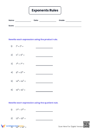 Exponents Rules Practice | Grade 8 Essential Worksheet