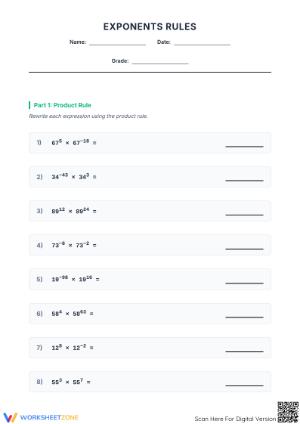 Printable Exponents Rules Worksheet | Grade 8 Math