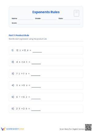 Printable Exponents Rules Worksheet | Grade 8 Math