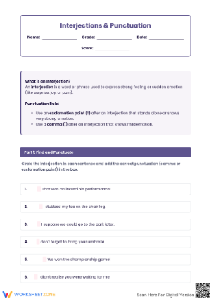 Printable Interjections & Punctuation Practice | Grade 5