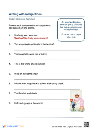Interjections Practice Worksheet