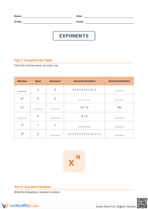 Essential Exponents: Standard Notation Practice — Grades 6-8