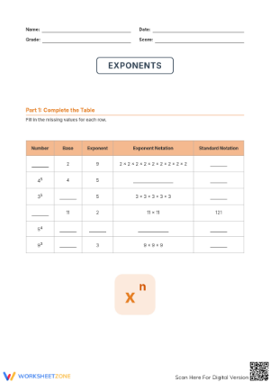 Essential Exponents & Standard Notation Worksheet | Grade 6