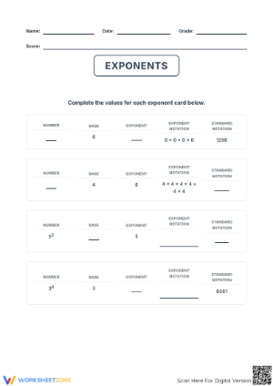 Exponents Standard Notation Worksheet | Essential Math