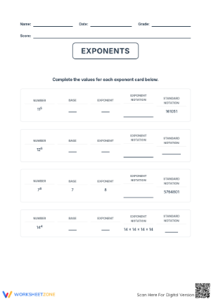 Essential Exponents & Standard Notation Worksheet Grade 6-8