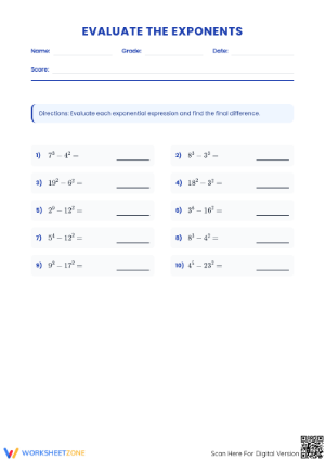 Essential Exponent Evaluation Worksheet | Grade 8 Math